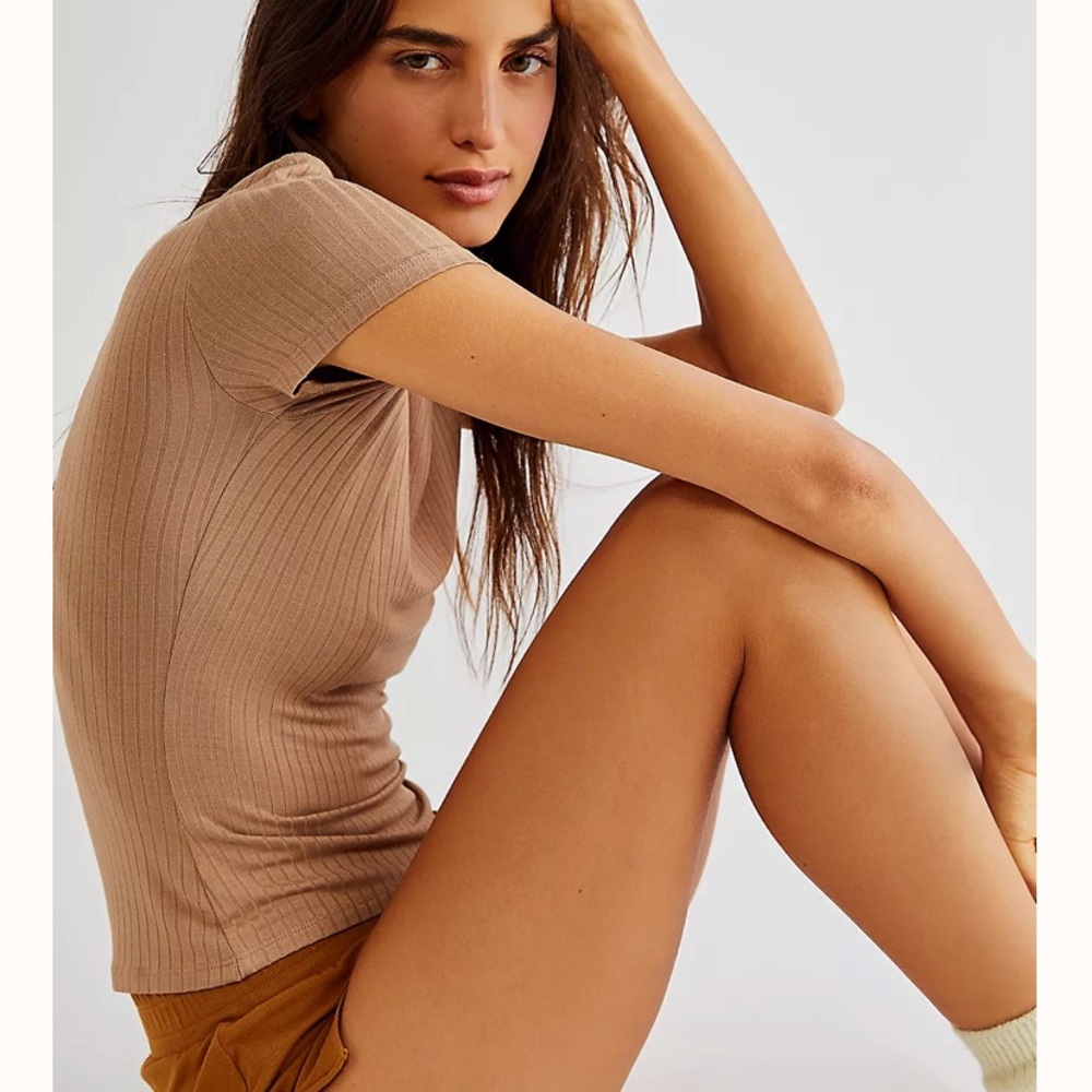Free People Baby Rib Tee XS Coyote/ Tan/Camel NWT